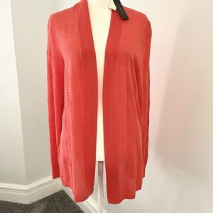 Talbots Cardigan Sweater Womens Large Open Front Pointelle Coral NEW W Tags